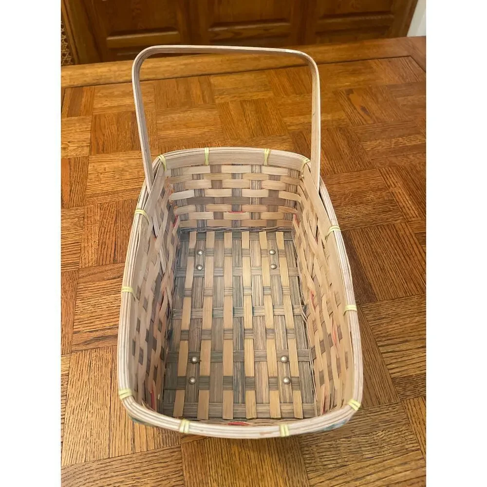 Woven wicker Easter pushcart basket with wooden wheels